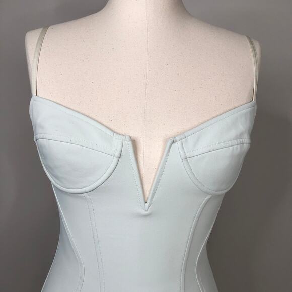 Alexander Wang Blue Green Mint Corset Bustier Seamed Bodycon Midi Dress Size 4 - Picture 5 of 16